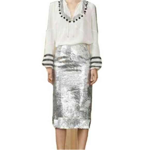 Altuzarra Tops - Altuzarra Peasant Blouse Size 4 Tie Embroidered Silk Made In Italy White Black